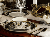Vajilla Redonda Elegante de 20 piezas de Porcelana Color Negro con Dorado TKVP04 Tab and Kit
