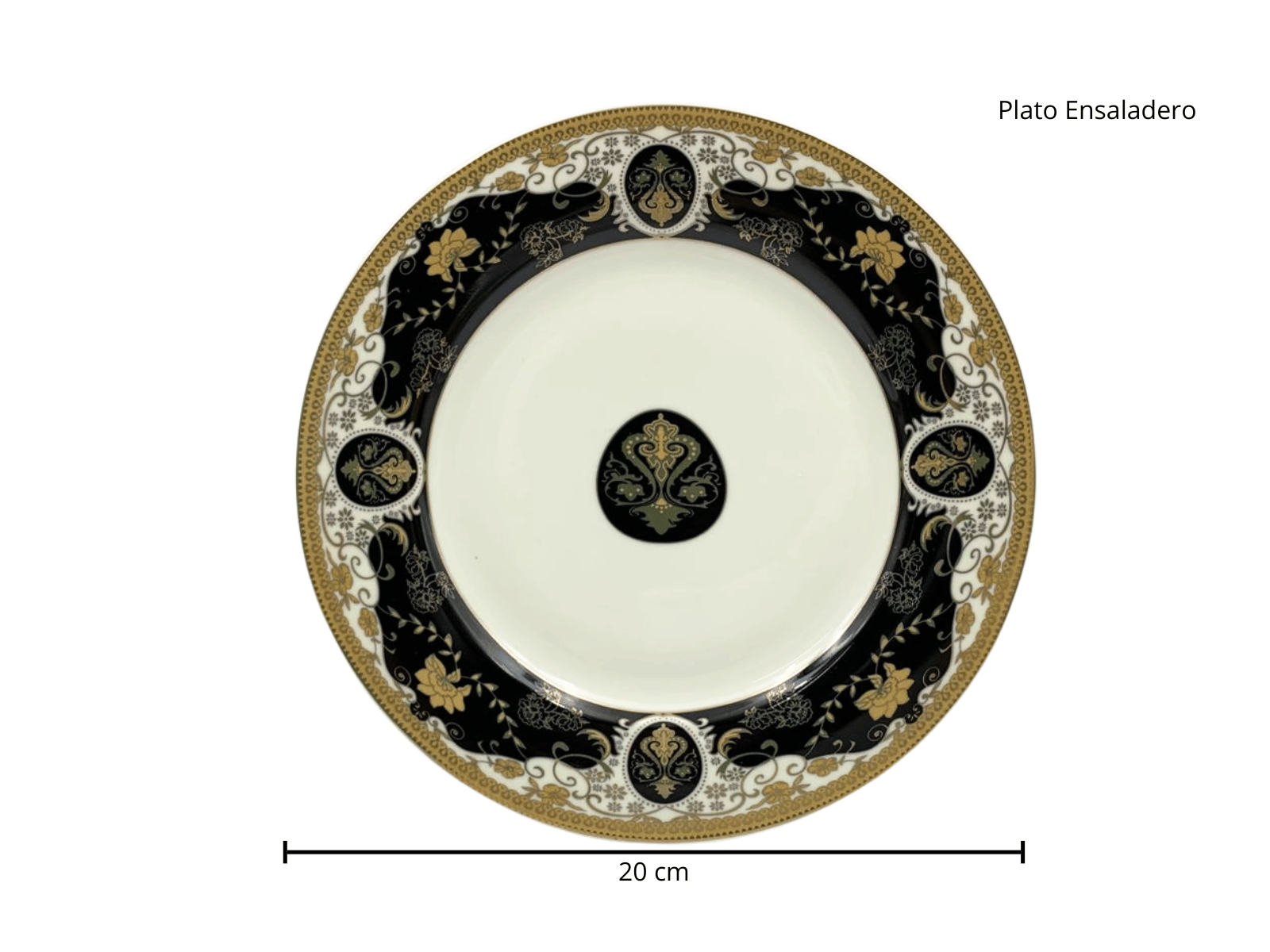 Vajilla Redonda Elegante de 20 piezas de Porcelana Color Negro con Dorado TKVP04 Tab and Kit