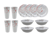 Vajilla Redonda con 12 piezas para 4 Personas de Melamina tipo Plástico Líneas Rojas Tab and Kit