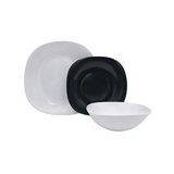 Vajilla de Vidrio Templado Opalino Cuadrada Elegante Dominó Blanco y Negro 12 piezas 4 personas iLuminarc
