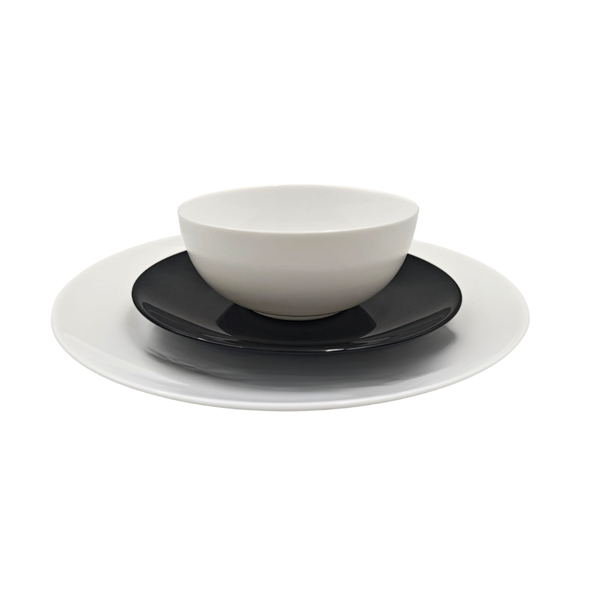 Vajilla de Vidrio Templado Opalino Redonda Elegante Dominó Blanco y Negro 12 piezas 4 personas iLuminarc