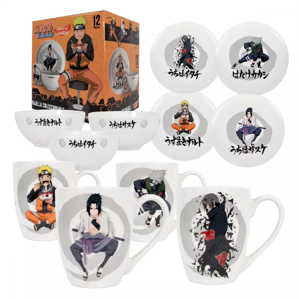 Vajilla de Cerámica de 12 Piezas para 4 Personas Naruto Shippuden Anime Licencia CS-NS-01