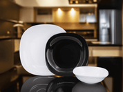 Vajilla de Vidrio Templado Opalino Cuadrada Elegante Dominó Blanco y Negro 12 piezas 4 personas iLuminarc