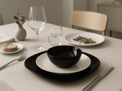 Vajilla de Vidrio Templado Opalino Cuadrada Elegante Dominó Negro y Blanco 12 piezas 4 personas iLuminarc