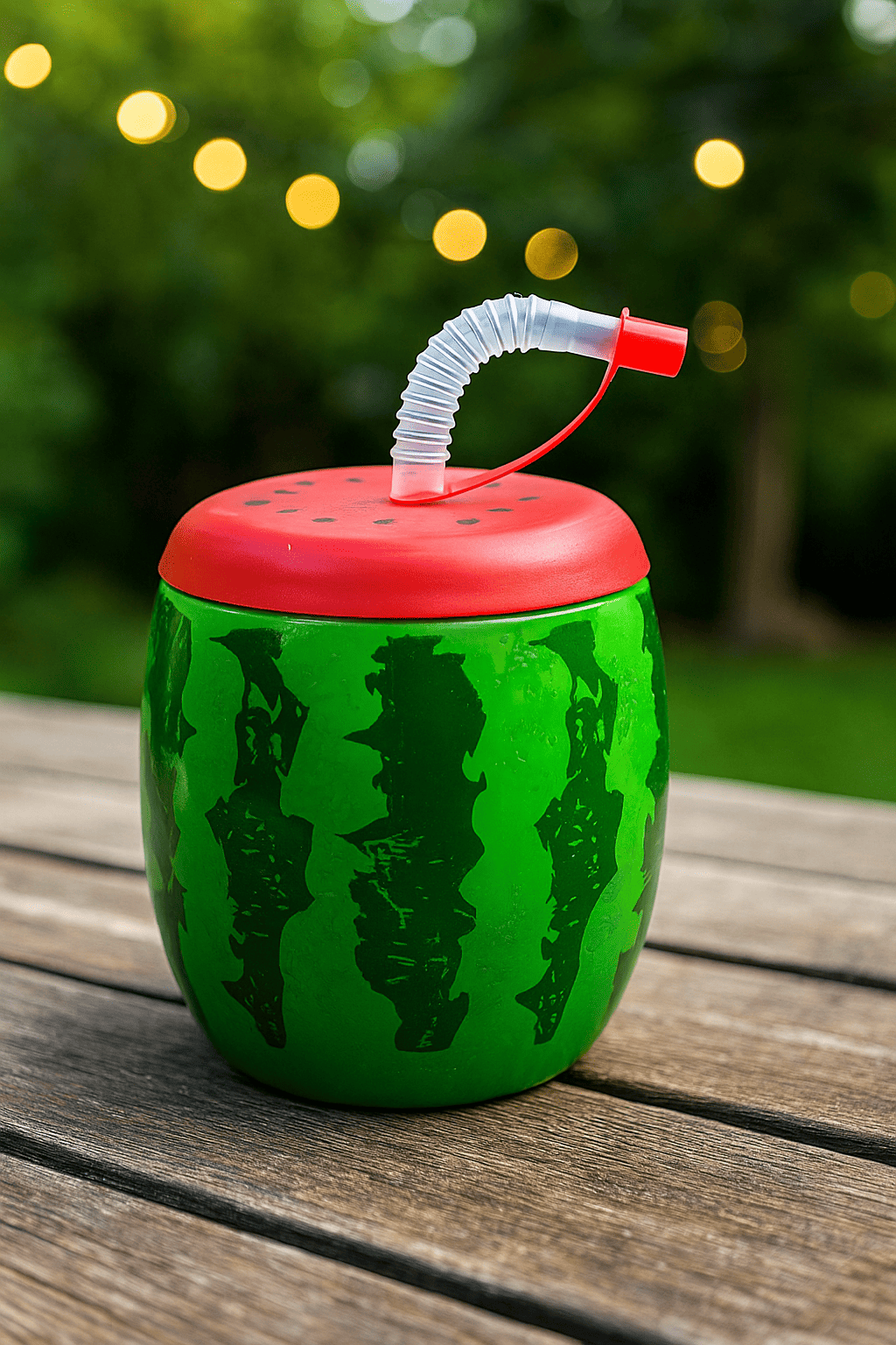 Vaso Sandía Divertido Verano de Plástico de 850 ml con Tapa y Popote Flexible Titiz AP-9485