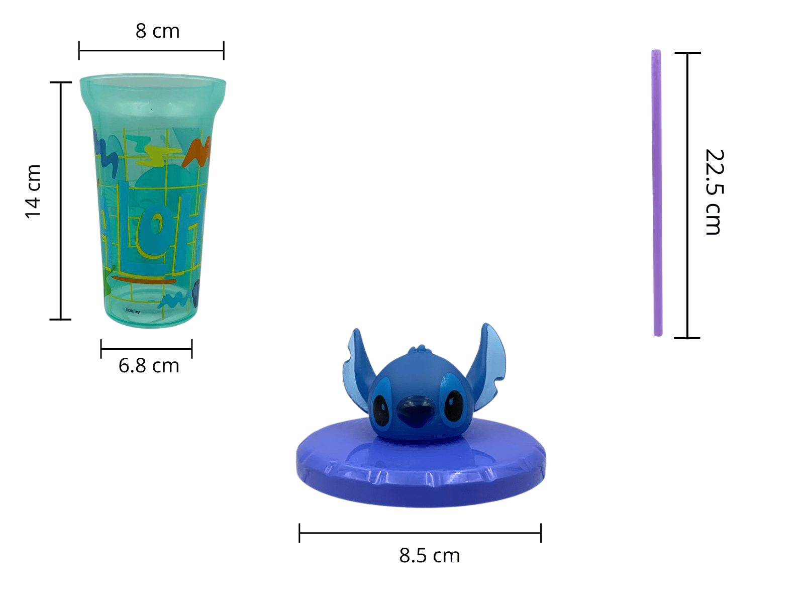 Vaso de 400 ml de Plástico con Popote y Tapa 3D Infantil de Stitch 90370 Andrómeda