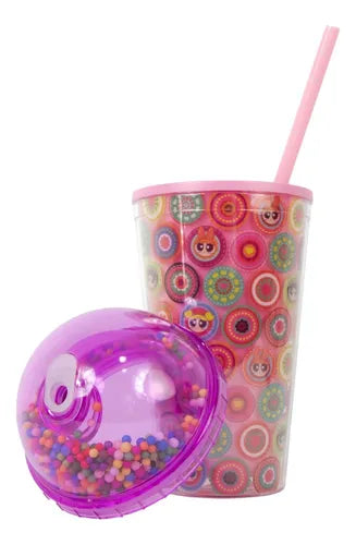 Vaso de 710 ml de Plástico con Popote y Tapa Chica Superpoderosas Anime Licencia TT-TPPG-01