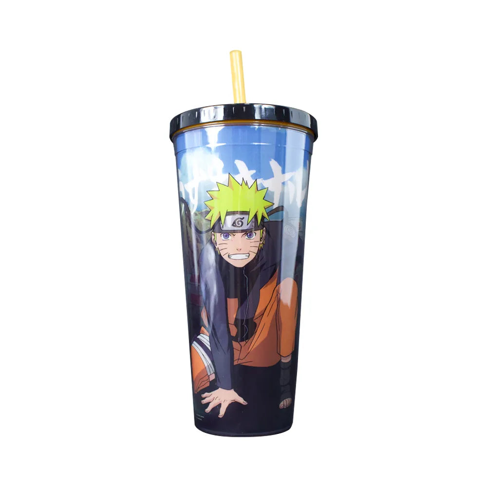 Vaso de 710 ml de Plástico con Popote y Tapa Naruto Uzumaki Anime Licencia TT-NS-01