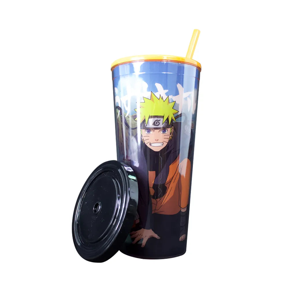 Vaso de 710 ml de Plástico con Popote y Tapa Naruto Uzumaki Anime Licencia TT-NS-01