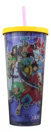 Vaso de 710 ml de Plástico con Popote y Tapa One Piece Mugiwaras Anime Licencia TT-OP-02