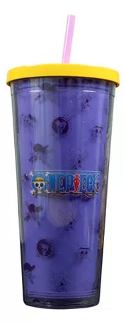 Vaso de 710 ml de Plástico con Popote y Tapa One Piece Mugiwaras Anime Licencia TT-OP-02