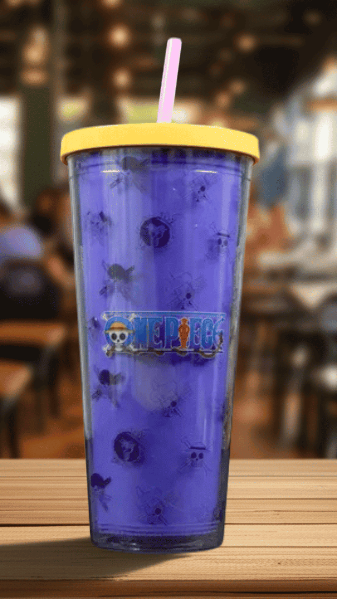 Vaso de 710 ml de Plástico con Popote y Tapa One Piece Mugiwaras Anime Licencia TT-OP-02