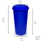Vaso para Café Té de 425 ml de Plástico con Tapa Varios Colores Cubasa 0808