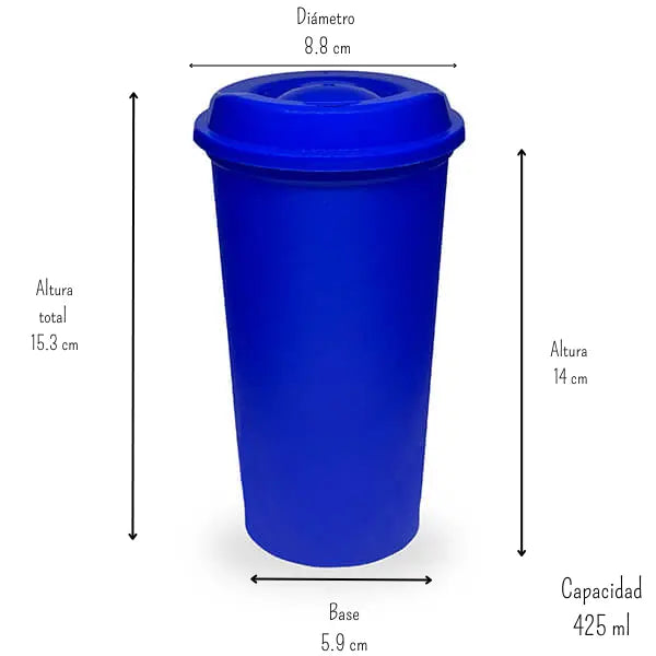 Vaso para Café Té de 425 ml de Plástico con Tapa Varios Colores Cubasa 0808