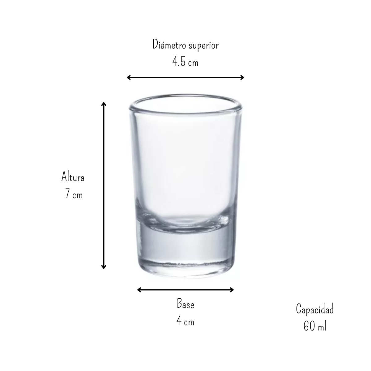 Vaso Tequilero de 60 ml 2 Onzas de Vidrio Resistente Vidrería Santos 371