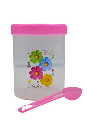 Juego de 3 Recipientes Chicos Redondos de Plástico 595 ml con Tapa y Cuchara Flores Tab and Kit