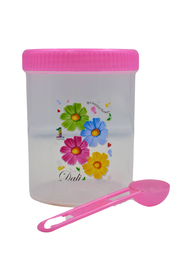 Juego de 3 Recipientes Chicos Redondos de Plástico 595 ml con Tapa y Cuchara Flores Tab and Kit