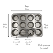 Molde para Cupcakes y Mantecadas de Estaño con 12 cavidades Gris La Ideal