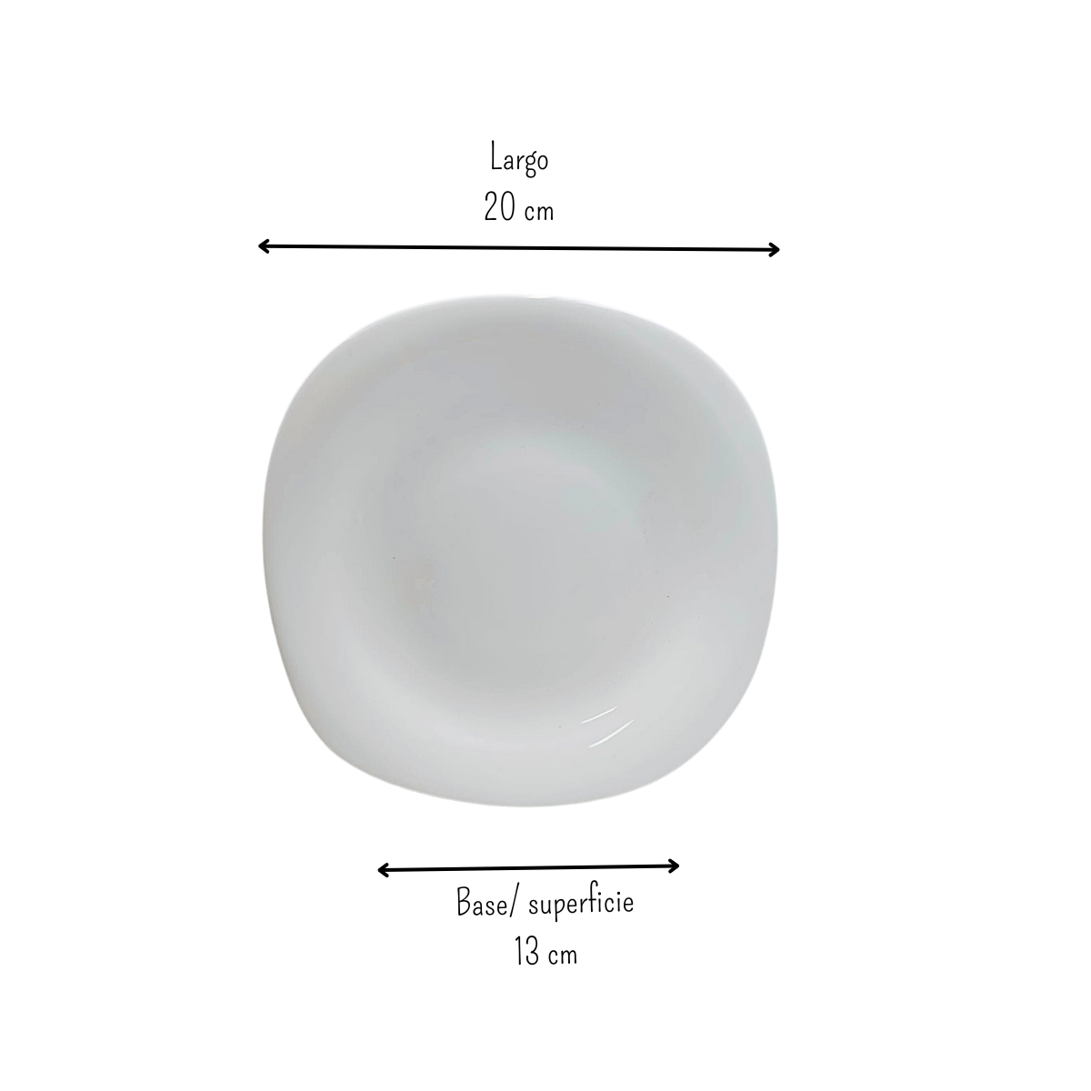 Plato Ensaladero Arrocero Clásico Cuadrado de 20 cm de Vidrio Opalino Blanco iLuminarc