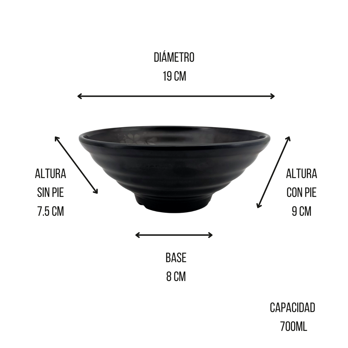 Tazón Redondo Grande de  700 ml de Melamina Resistente tipo Plástico Negro Mate Anforama