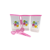 Juego de 3 Recipientes Chicos Cuadrados de Plástico 400 ml con Tapa y Cuchara Flores Tab and Kit