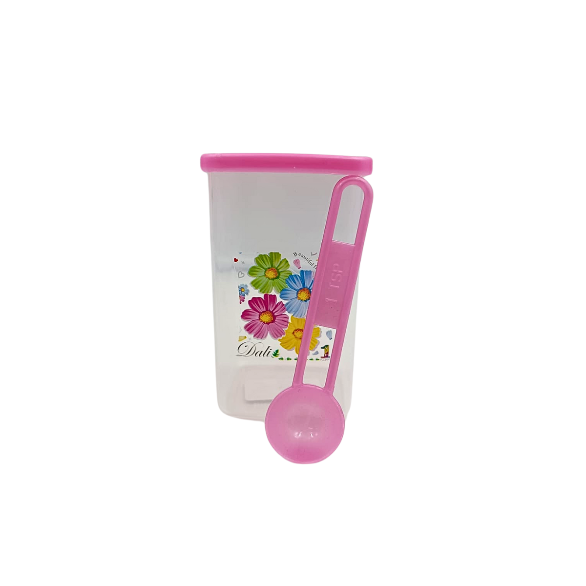 Juego de 3 Recipientes Chicos Cuadrados de Plástico 400 ml con Tapa y Cuchara Flores Tab and Kit