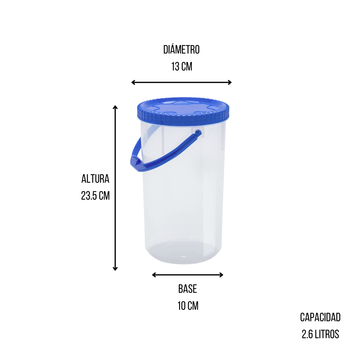 Bote de plástico de 10 litros con tapa y asa