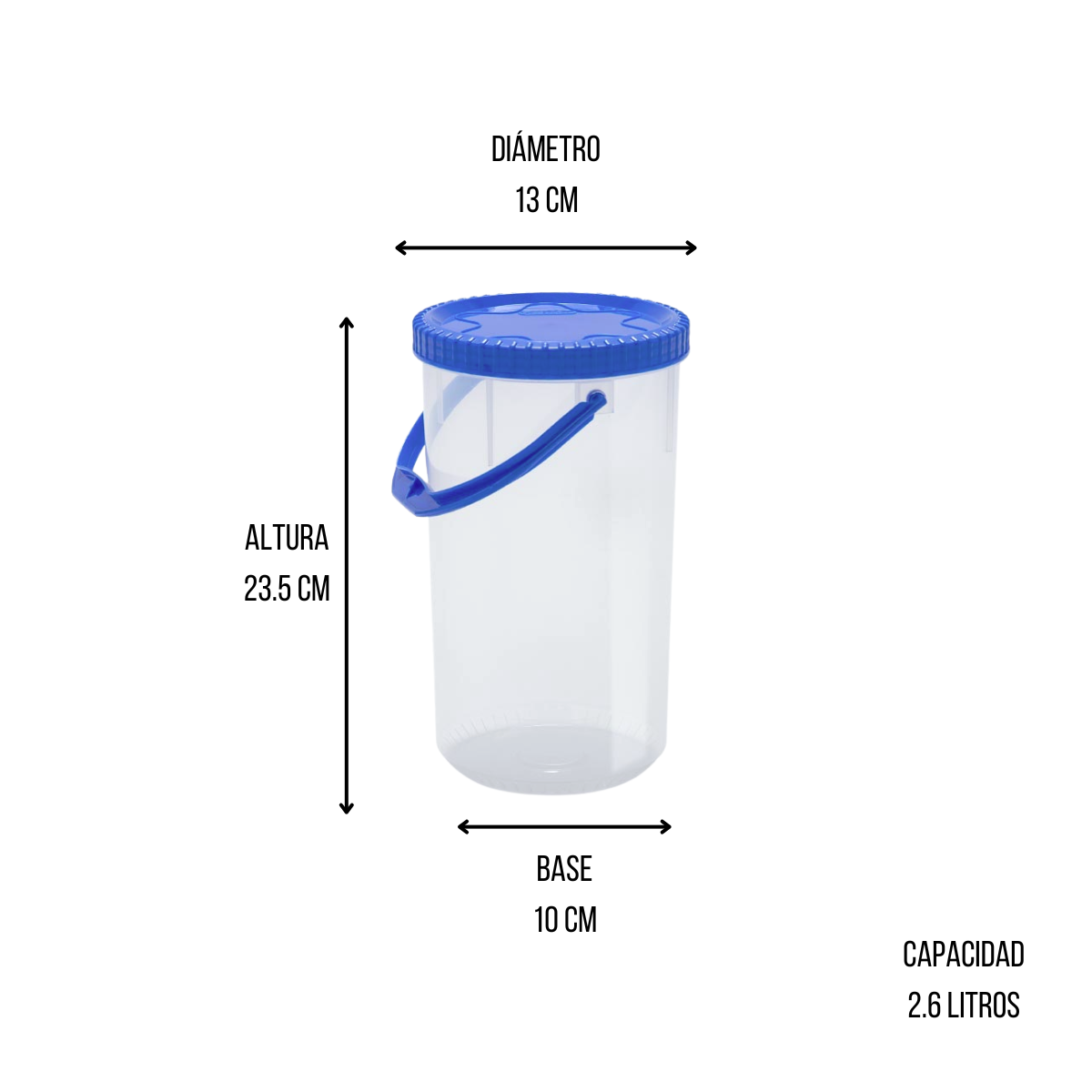 Recipiente Hermético 2.6 Litros con Tapa de Rosca y Asa Varios Colores Cubasa 702