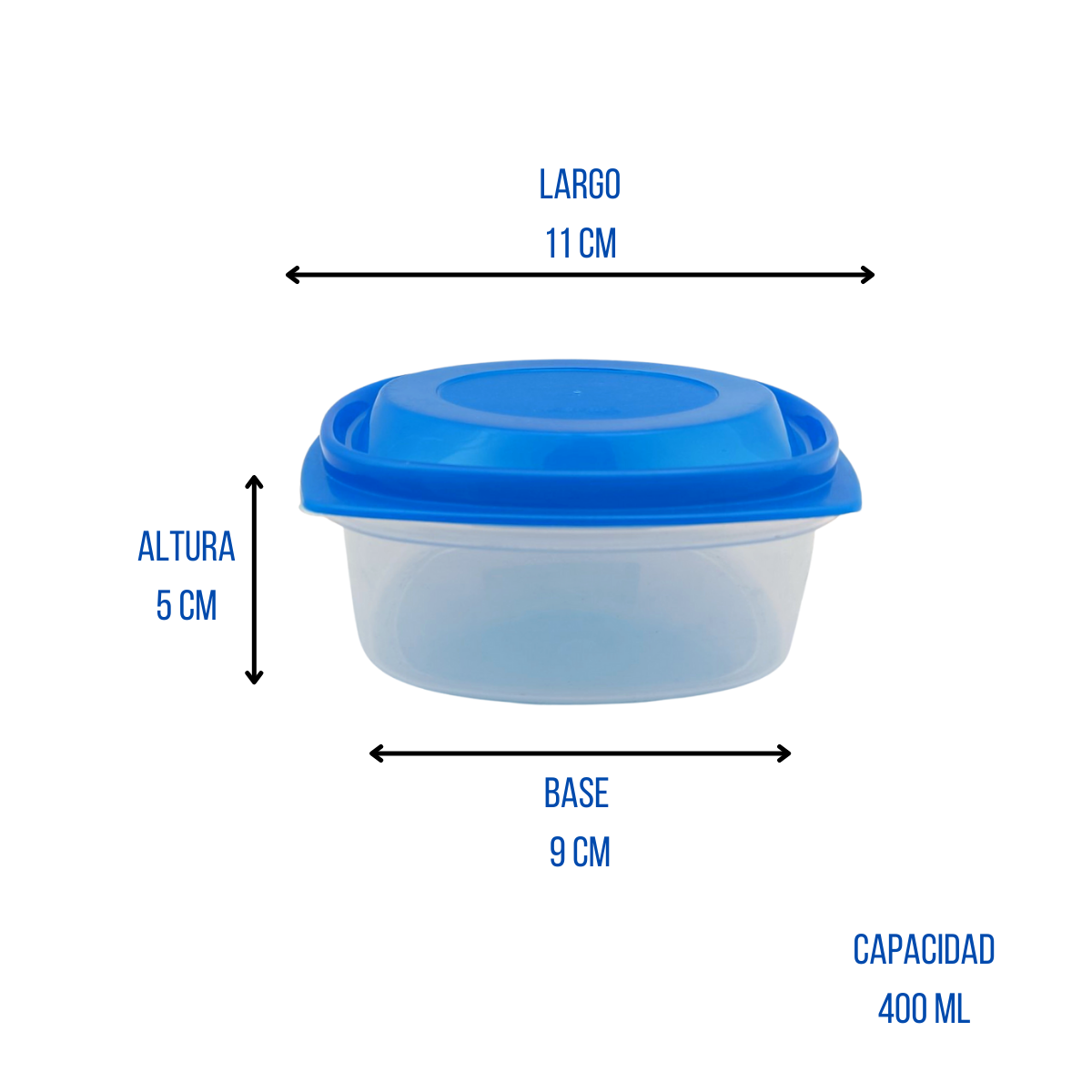 Recipiente Cuadrado de 400 ml de 11.5 cm de Plastico con Tapa Azul Anforama