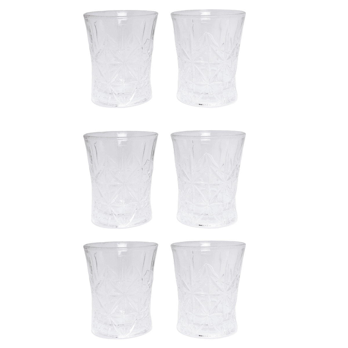 Juego vasos de vidrio whisky 6 piezas 230 ml aprox. c/u tipo cristal cortado DM316 - ANFORAMA (Todo para mi Cocina)