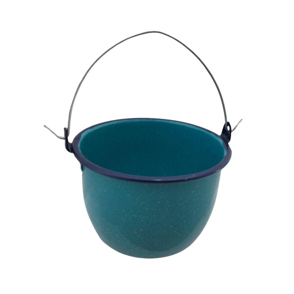 Olla pequeña de 1.2 Lt. hecha de Peltre azul turquesa con asa. Forma convexa, Cinsa - ANFORAMA (Todo para mi Cocina)