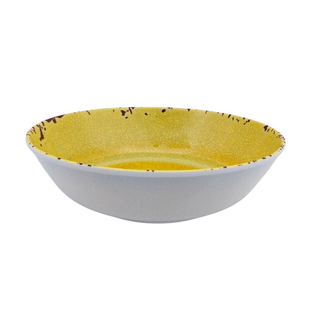 Plato pequeño para sopa 350 ml hecho de Melamina en color amarillo y bordes café. Tab and Kit - ANFORAMA (Todo para mi Cocina)